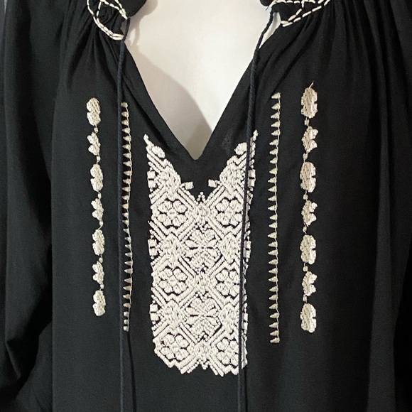 Roxy Quiksilver Floral Embroidered Peasant Dress Medium Black Hippie Boho Beachy - Picture 3 of 9